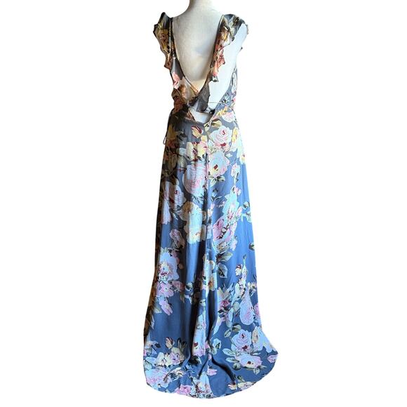 PRIVACY PLEASE Fillmore Gray Floral Wrap High-Low Maxi Dress Asphalt Extra Small - Picture 3 of 6
